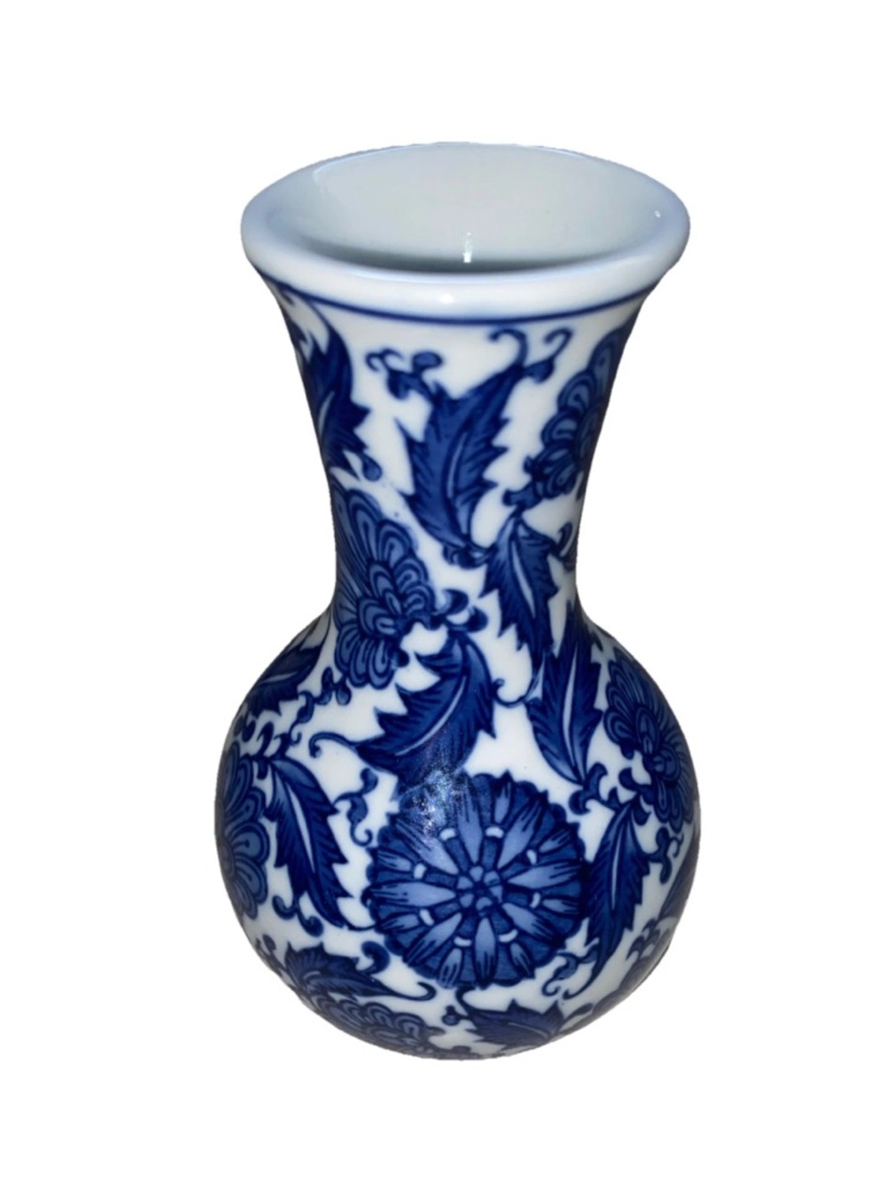 Vintage Bombay Blue and White Porcelain Bud Vase Chinoiserie Floral
